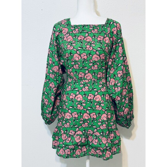NWT Aakaa Anthropologie Size S Floral Square Neck Dress Open Back Boho Feminine - Picture 1 of 12